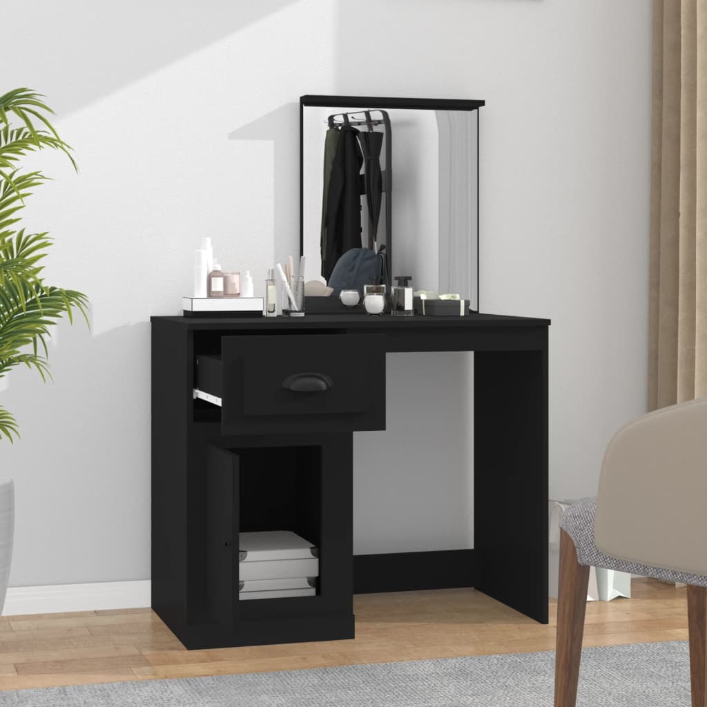 Dressing Table with Mirror Black 90x50x132.5 cm Engineered Wood - Bend