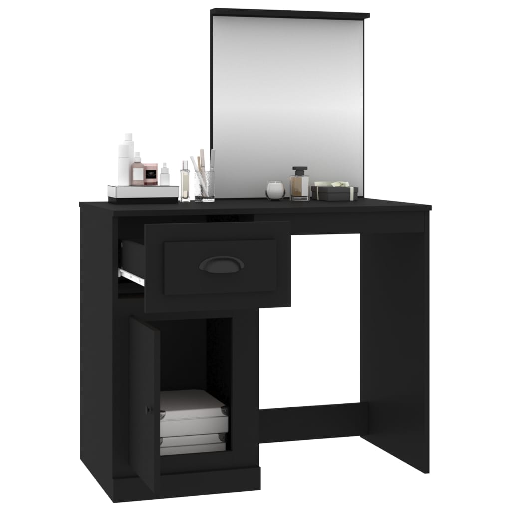 Dressing Table with Mirror Black 90x50x132.5 cm Engineered Wood - Bend