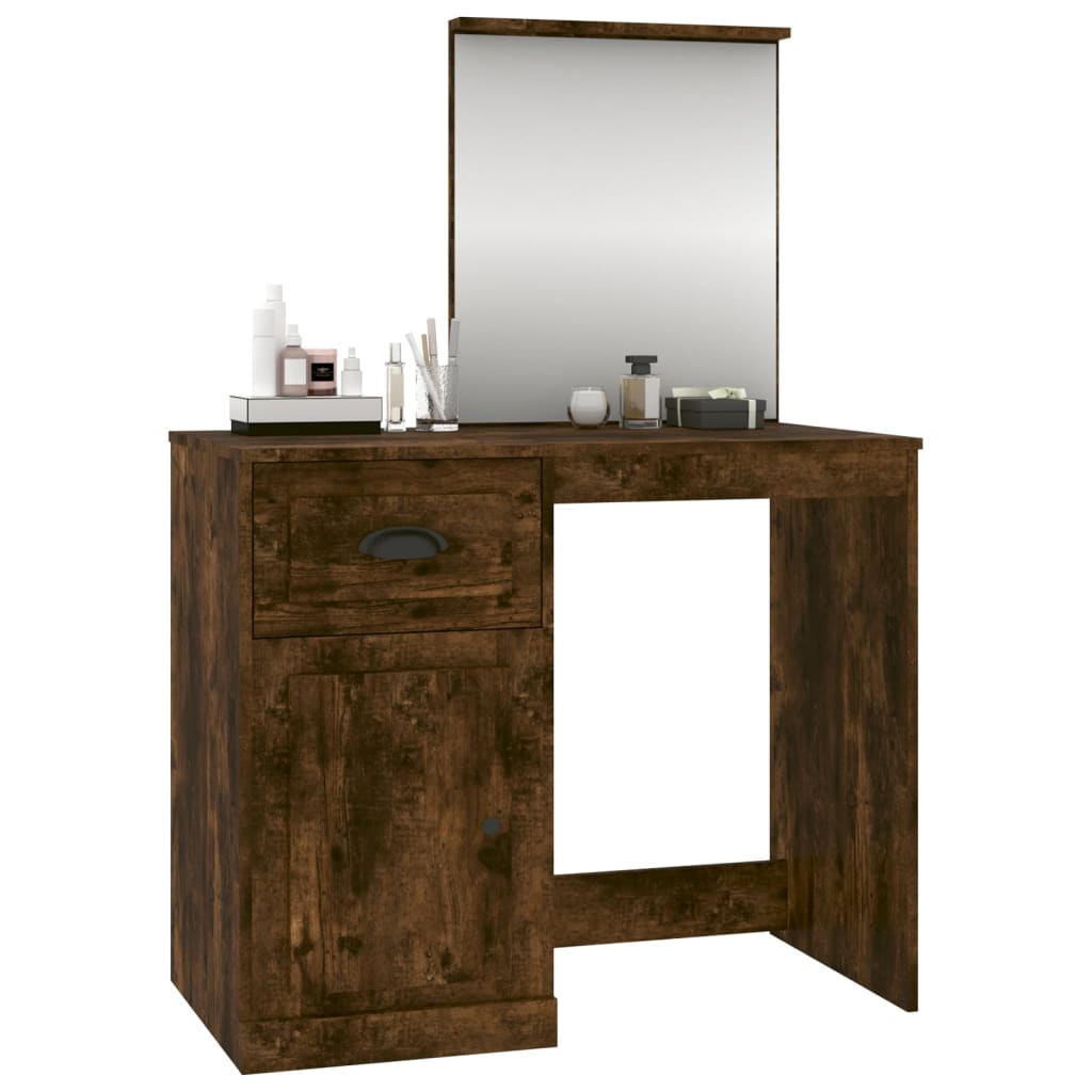 Dressing Table with Mirror Smoked Oak 90x50x132.5 cm Engineered Wood - Bend