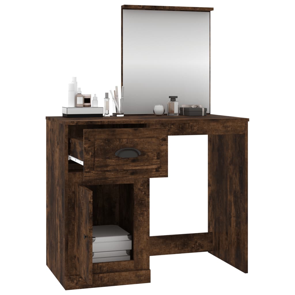 Dressing Table with Mirror Smoked Oak 90x50x132.5 cm Engineered Wood - Bend