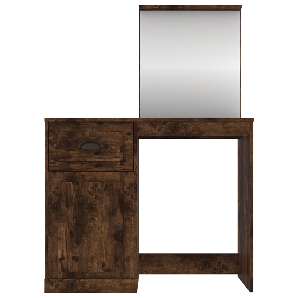 Dressing Table with Mirror Smoked Oak 90x50x132.5 cm Engineered Wood - Bend