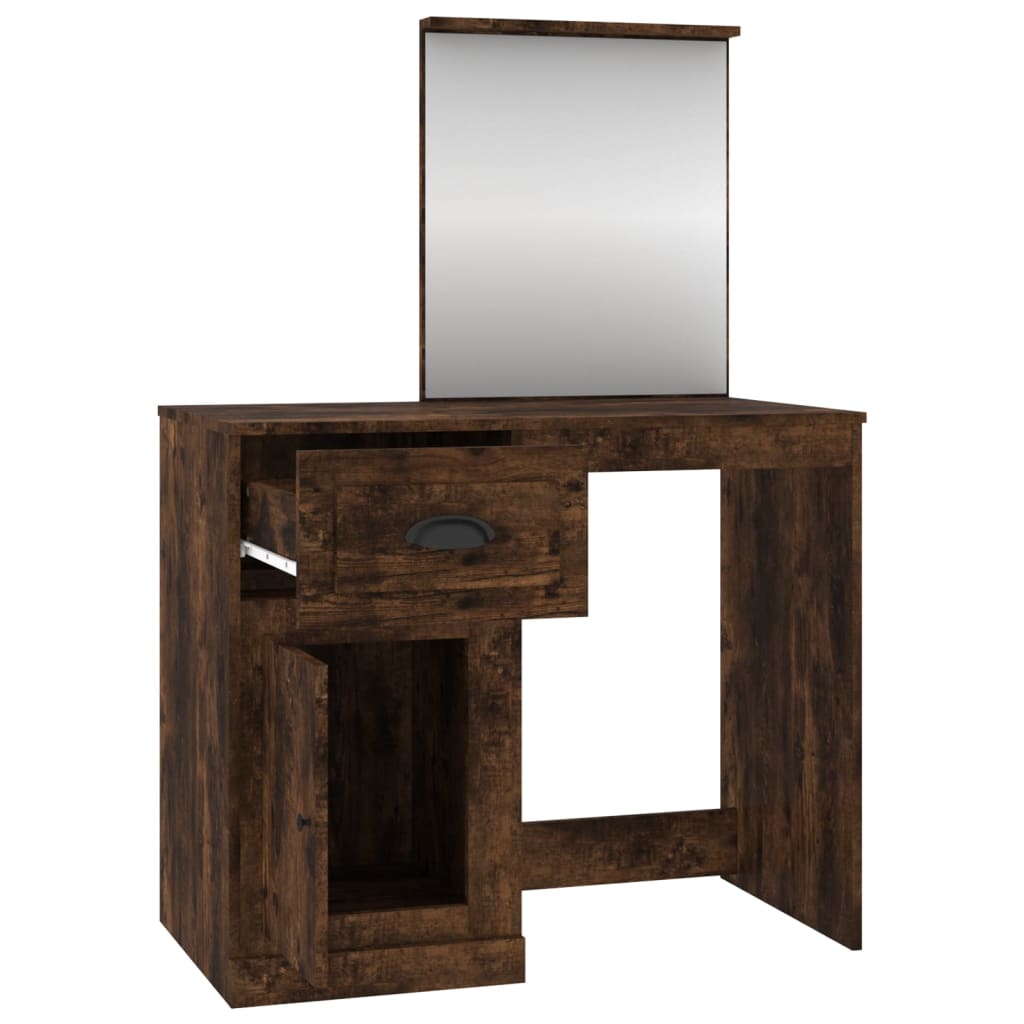 Dressing Table with Mirror Smoked Oak 90x50x132.5 cm Engineered Wood - Bend