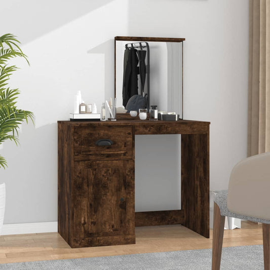 Dressing Table with Mirror Smoked Oak 90x50x132.5 cm Engineered Wood - Bend