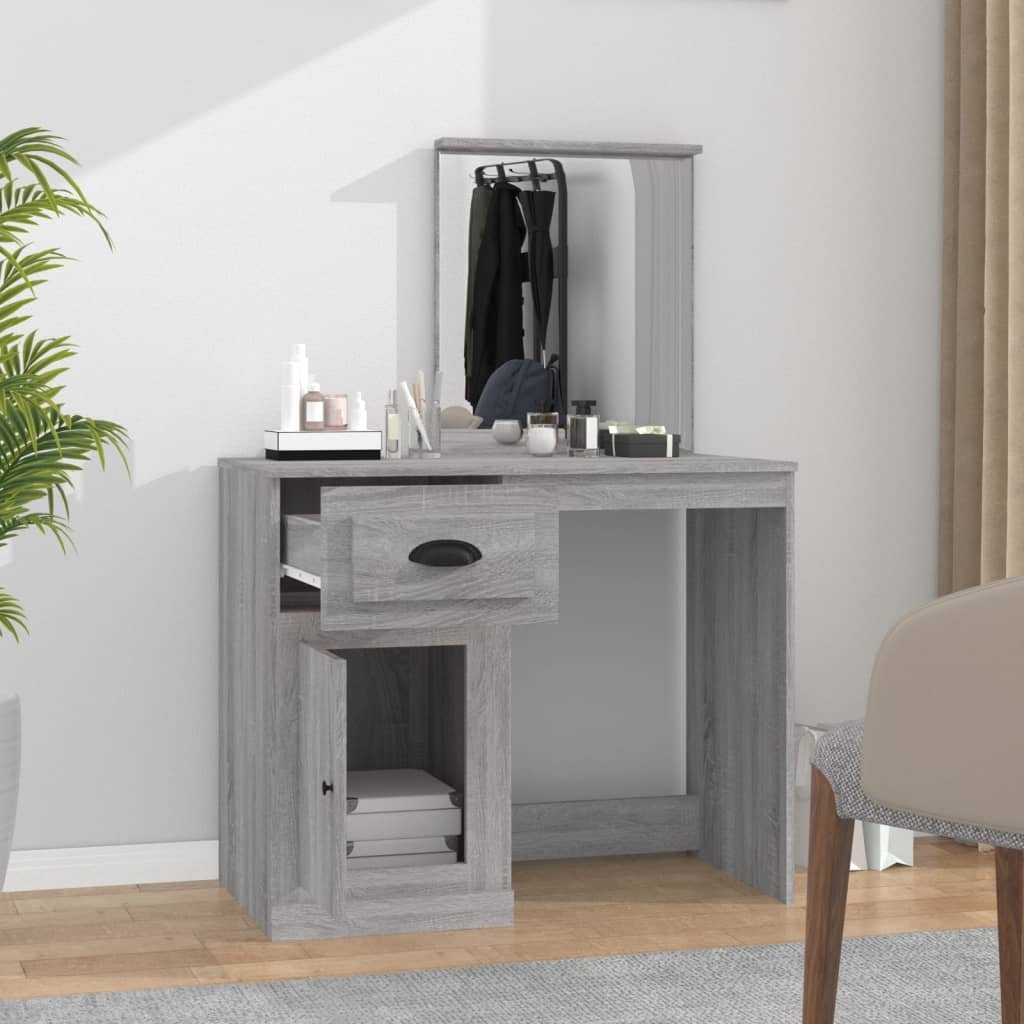 Dressing Table with Mirror Grey Sonona 90x50x132.5 cm Engineered Wood - Bend