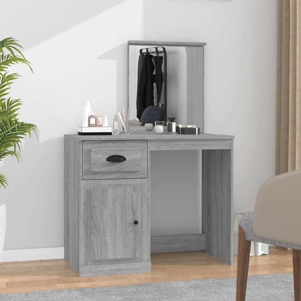 Dressing Table with Mirror Grey Sonona 90x50x132.5 cm Engineered Wood - Bend