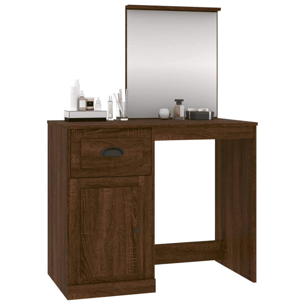 Dressing Table with Mirror Brown Oak 90x50x132.5 cm Engineered Wood - Bend