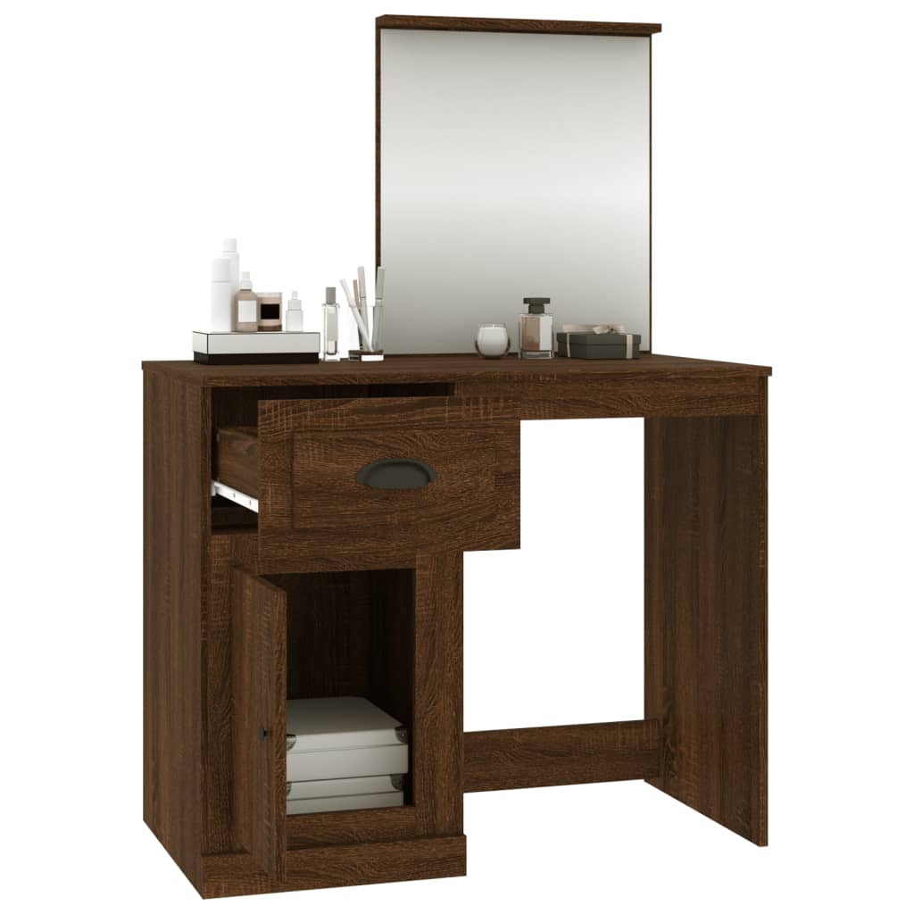 Dressing Table with Mirror Brown Oak 90x50x132.5 cm Engineered Wood - Bend