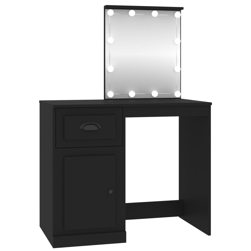 Dressing Table with LED Black 90x50x132.5 cm Engineered Wood - Bend