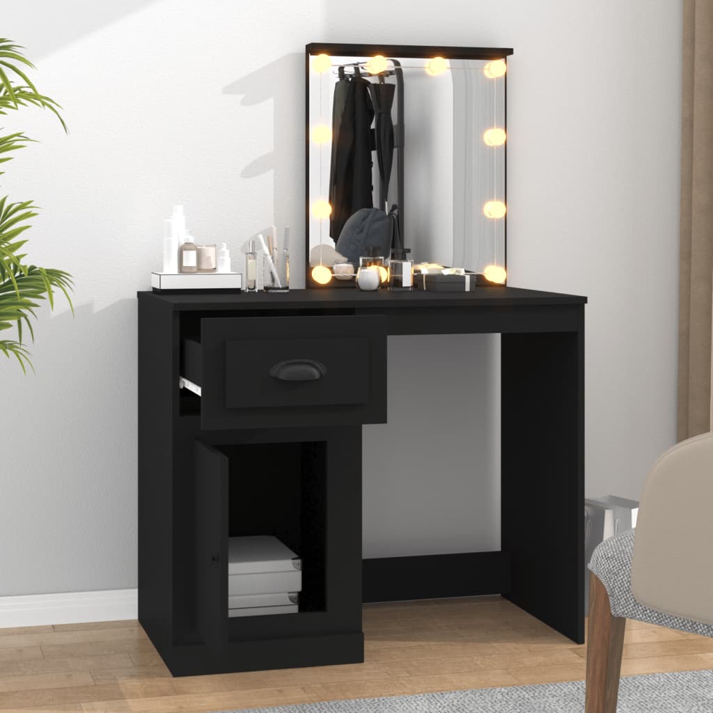 Dressing Table with LED Black 90x50x132.5 cm Engineered Wood - Bend