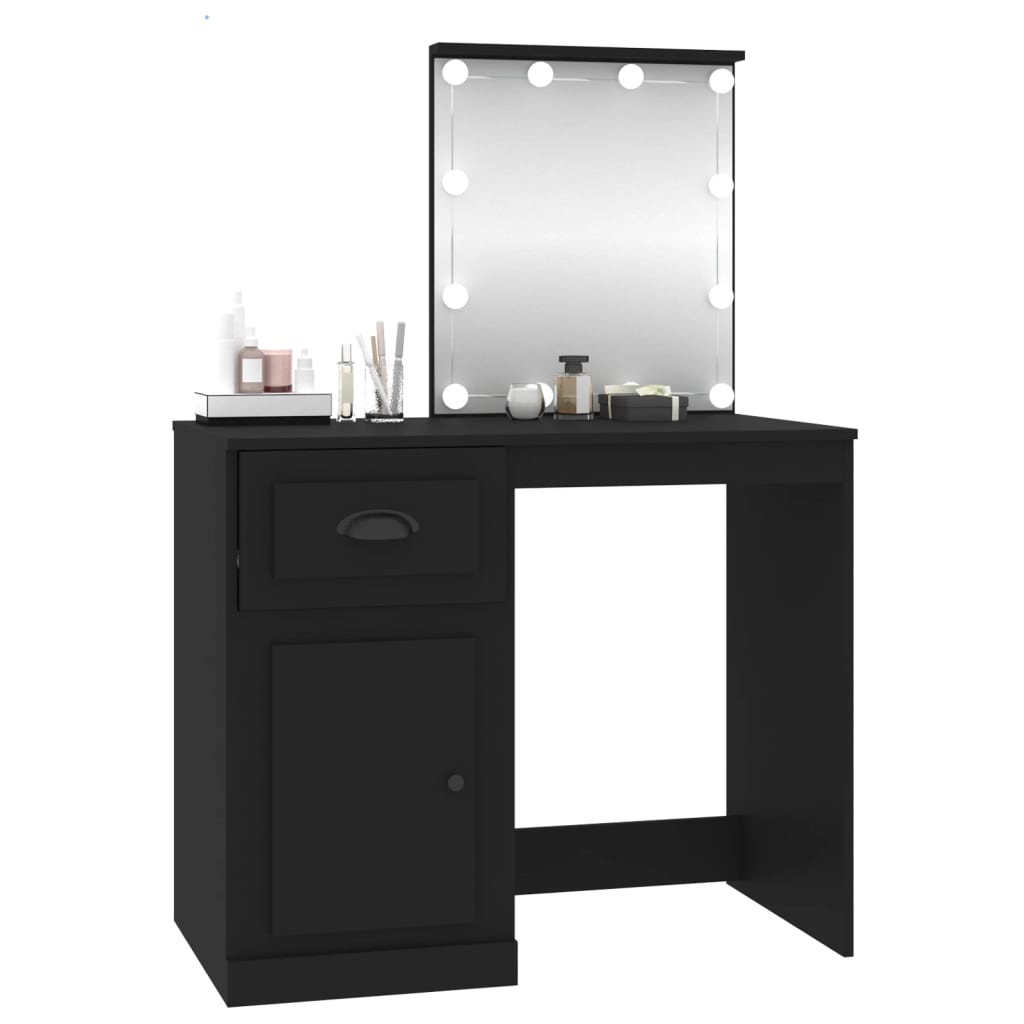 Dressing Table with LED Black 90x50x132.5 cm Engineered Wood - Bend