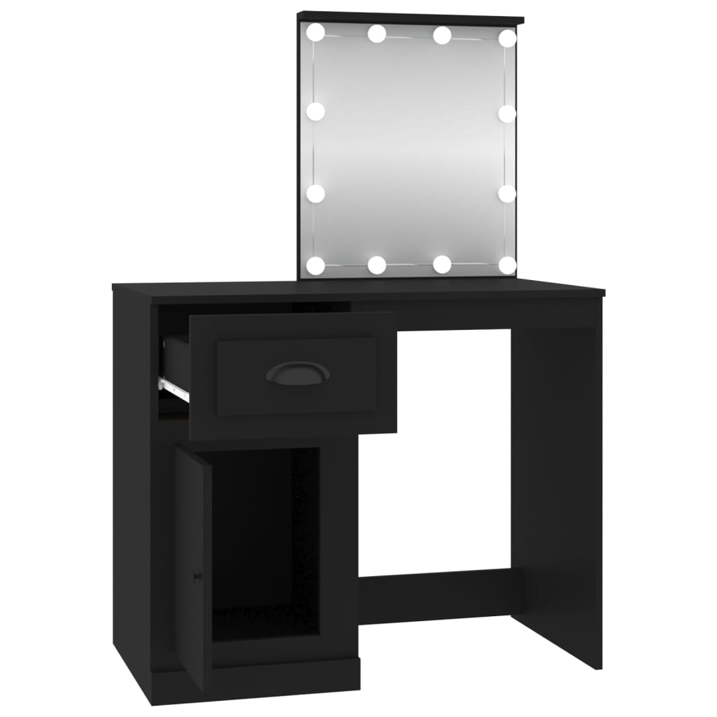 Dressing Table with LED Black 90x50x132.5 cm Engineered Wood - Bend