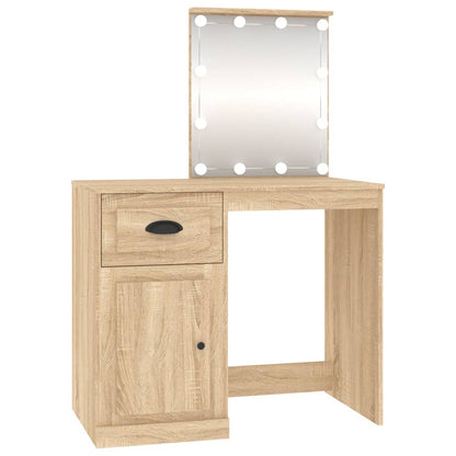 Dressing Table with LED Sonoma Oak 90x50x132.5 cm Engineered Wood - Bend