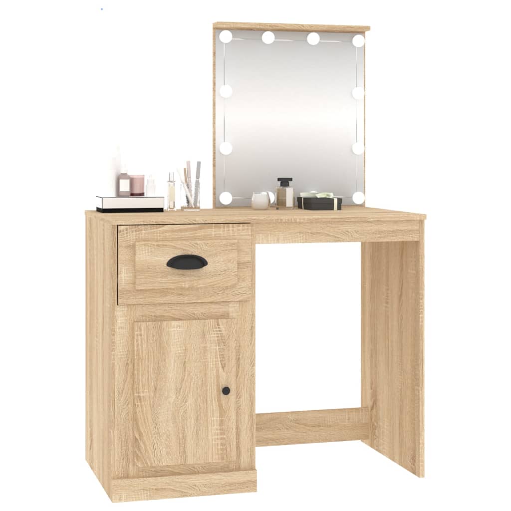 Dressing Table with LED Sonoma Oak 90x50x132.5 cm Engineered Wood - Bend