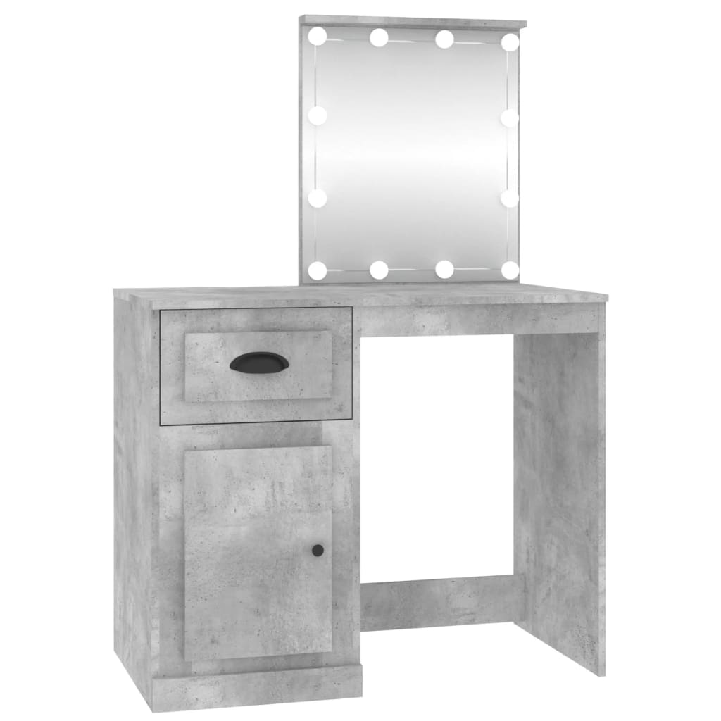 Dressing Table with LED Concrete Grey 90x50x132.5 cm Engineered Wood - Bend