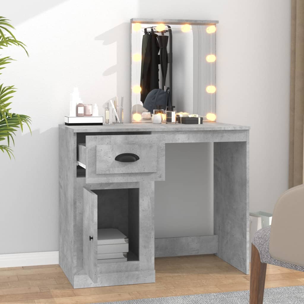 Dressing Table with LED Concrete Grey 90x50x132.5 cm Engineered Wood - Bend