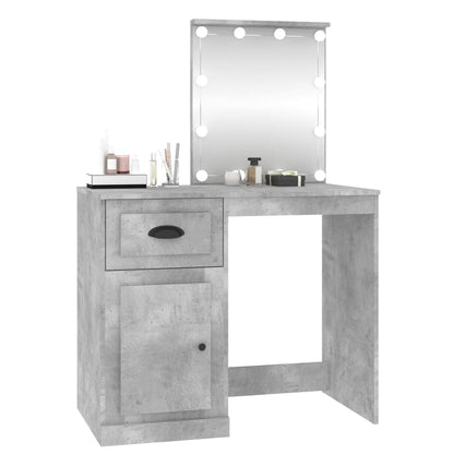 Dressing Table with LED Concrete Grey 90x50x132.5 cm Engineered Wood - Bend