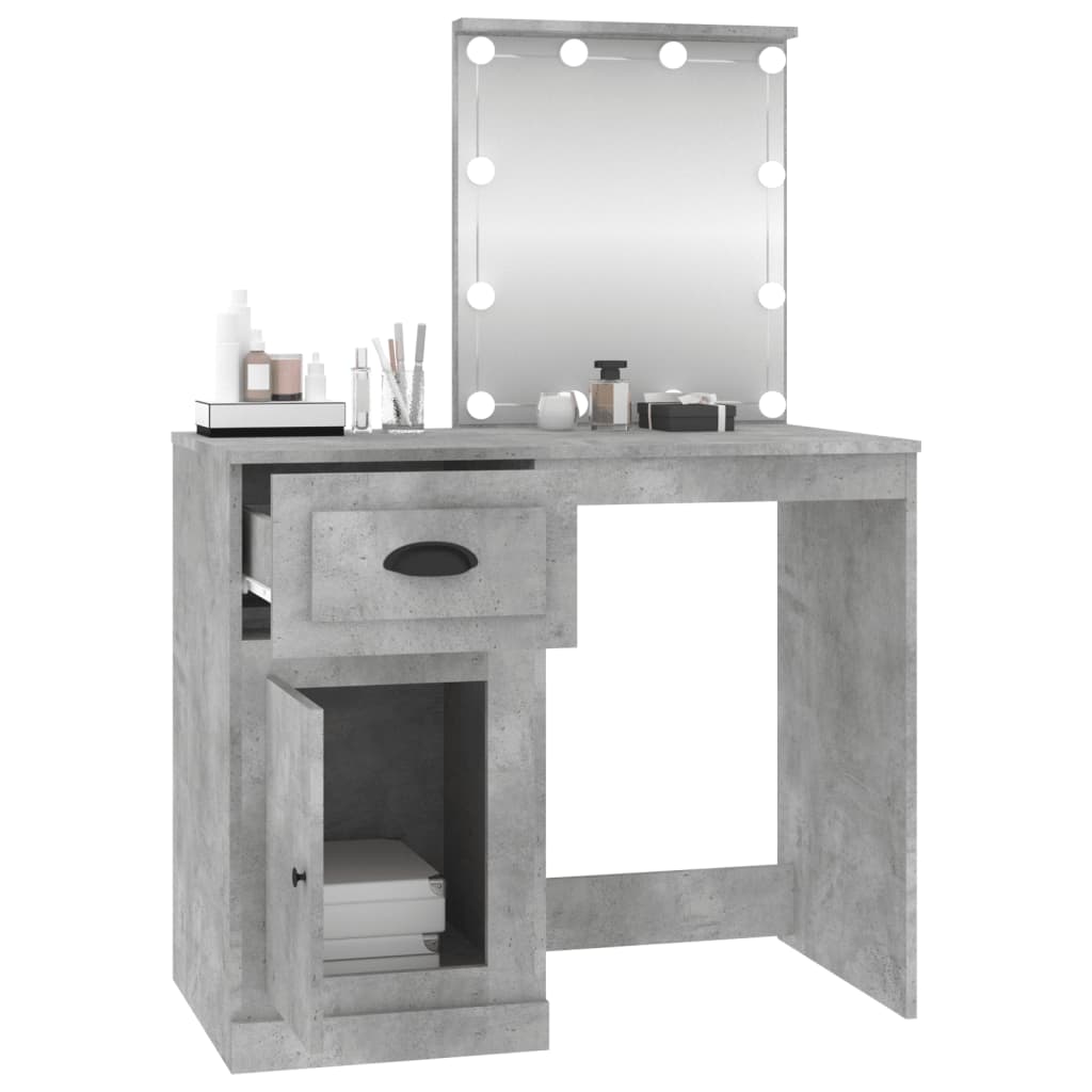 Dressing Table with LED Concrete Grey 90x50x132.5 cm Engineered Wood - Bend