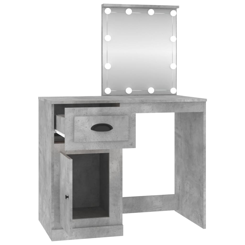 Dressing Table with LED Concrete Grey 90x50x132.5 cm Engineered Wood - Bend