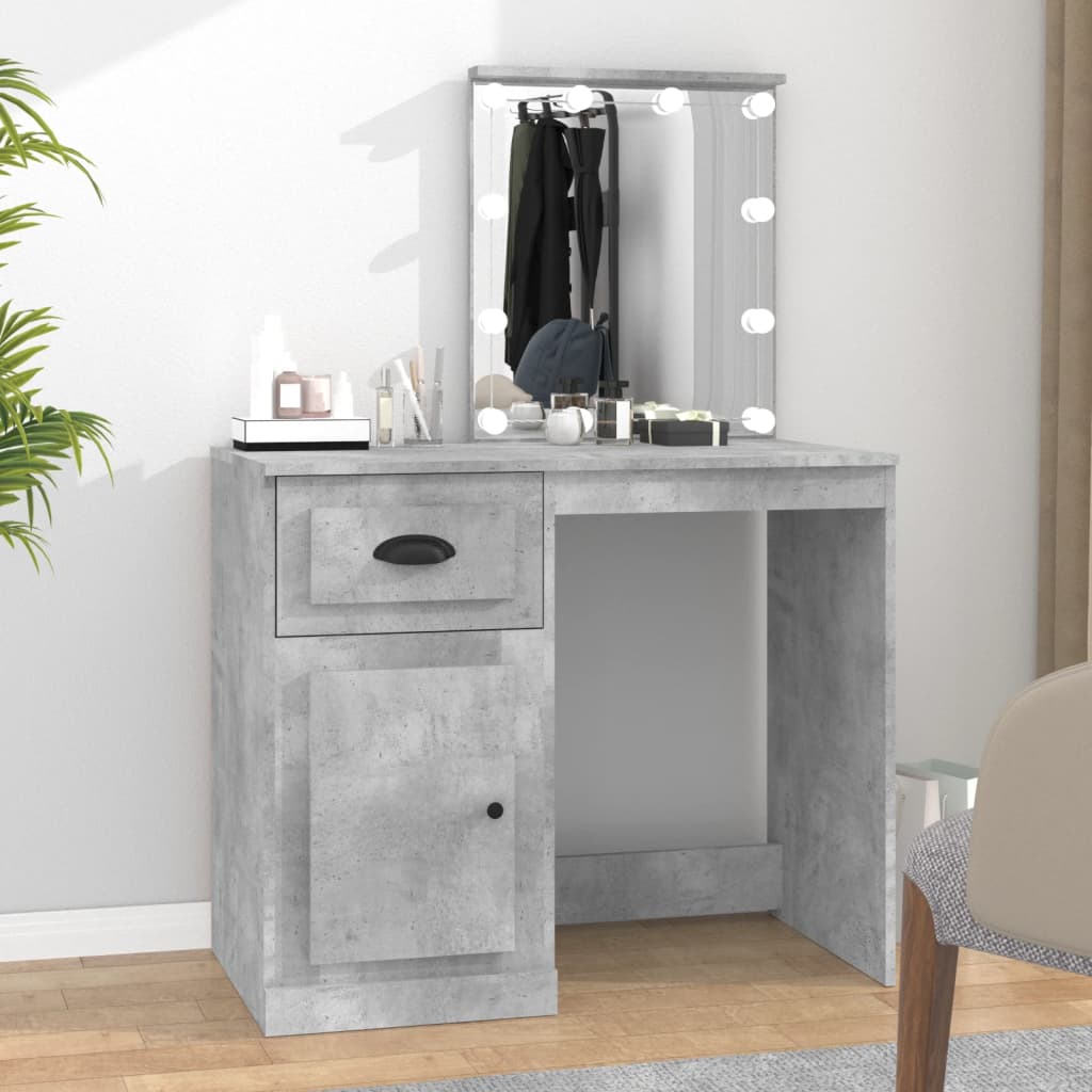 Dressing Table with LED Concrete Grey 90x50x132.5 cm Engineered Wood - Bend