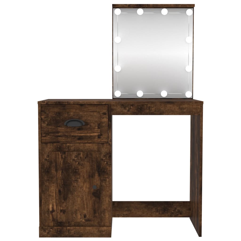 Dressing Table with LED Smoked Oak 90x50x132.5 cm Engineered Wood - Bend