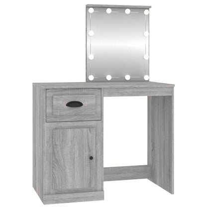 Dressing Table with LED Grey Sonona 90x50x132.5 cm Engineered Wood - Bend