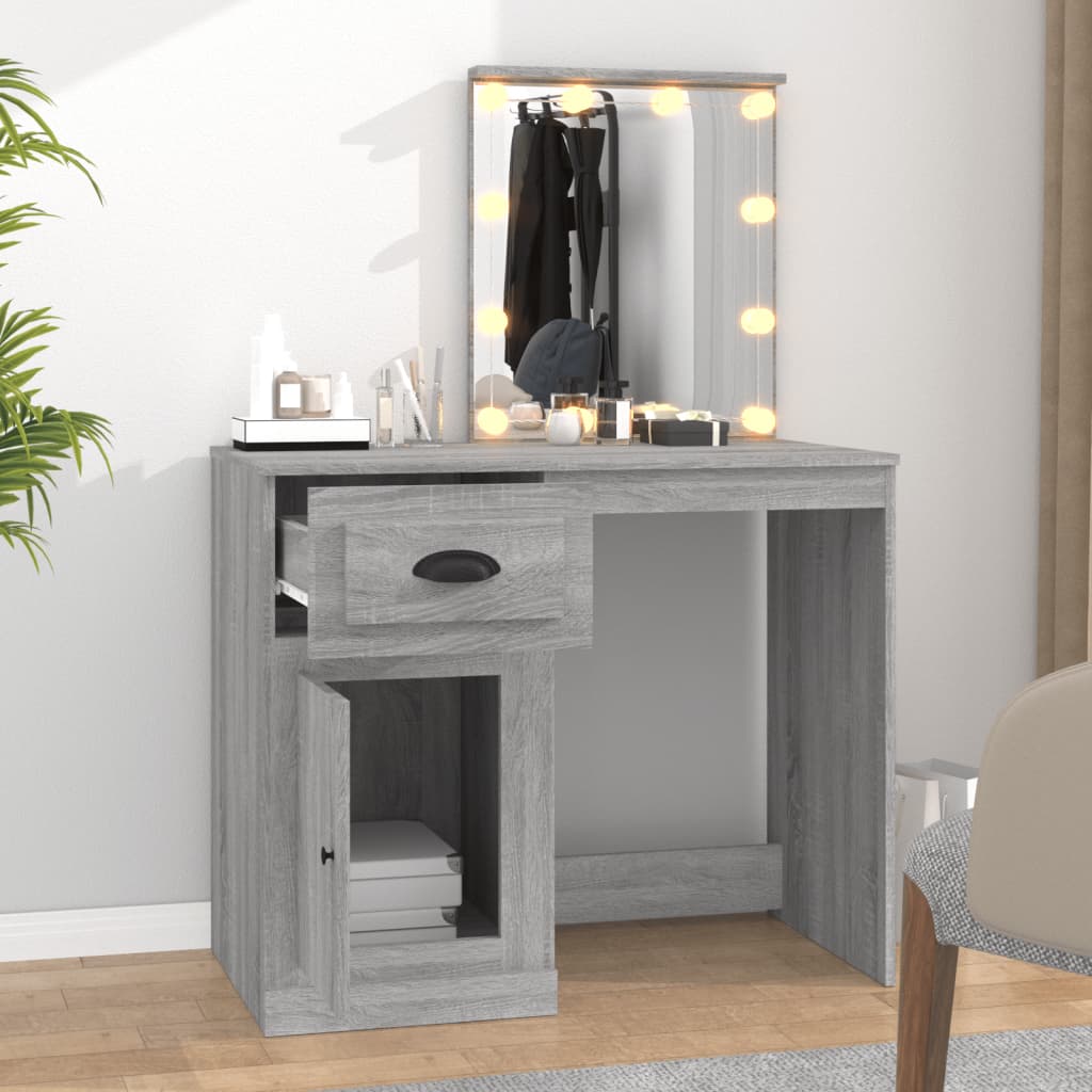 Dressing Table with LED Grey Sonona 90x50x132.5 cm Engineered Wood - Bend