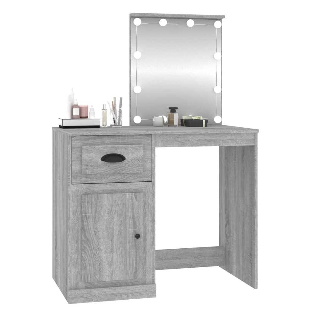 Dressing Table with LED Grey Sonona 90x50x132.5 cm Engineered Wood - Bend