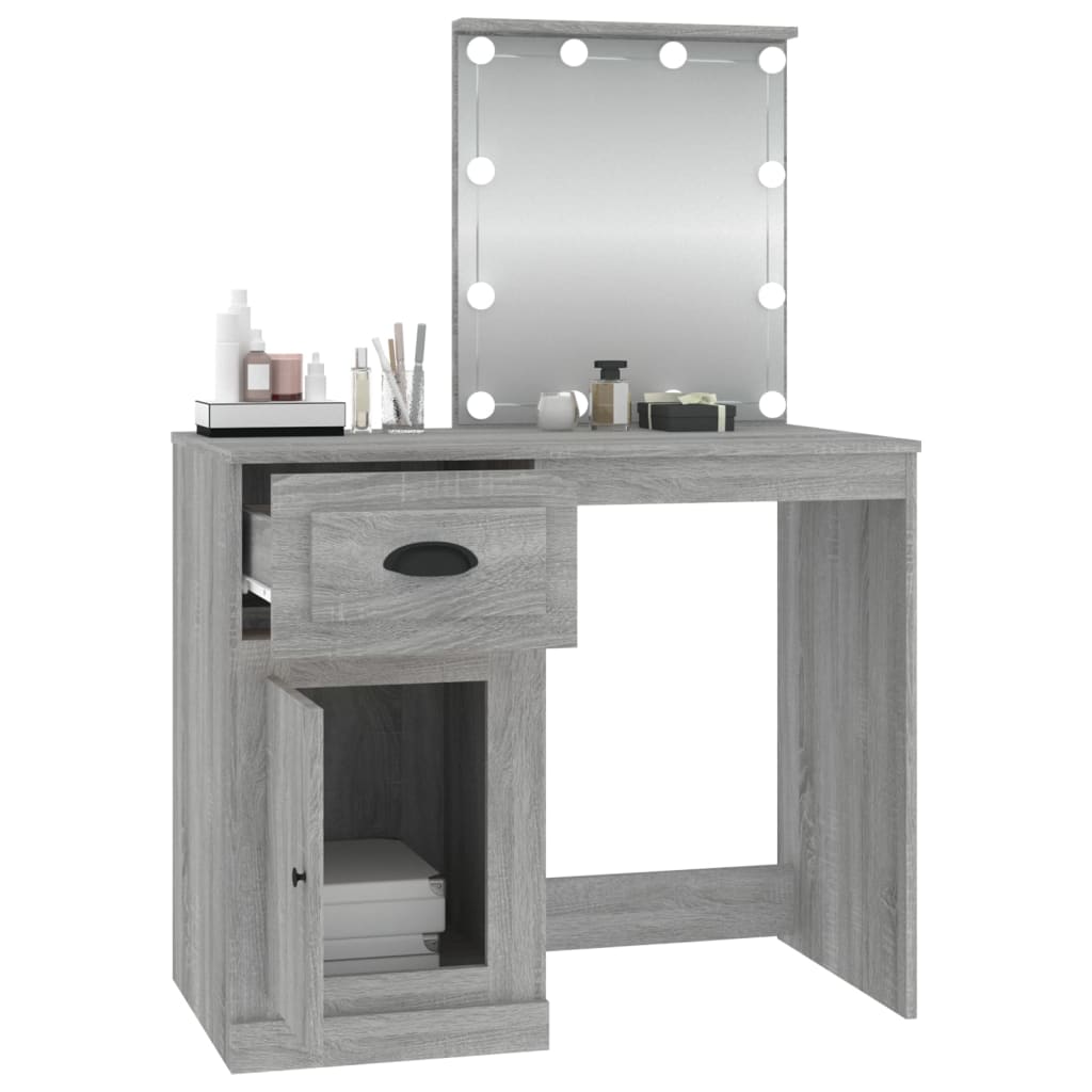 Dressing Table with LED Grey Sonona 90x50x132.5 cm Engineered Wood - Bend