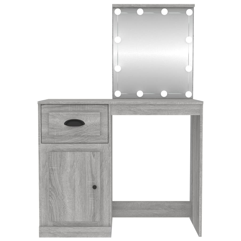 Dressing Table with LED Grey Sonona 90x50x132.5 cm Engineered Wood - Bend