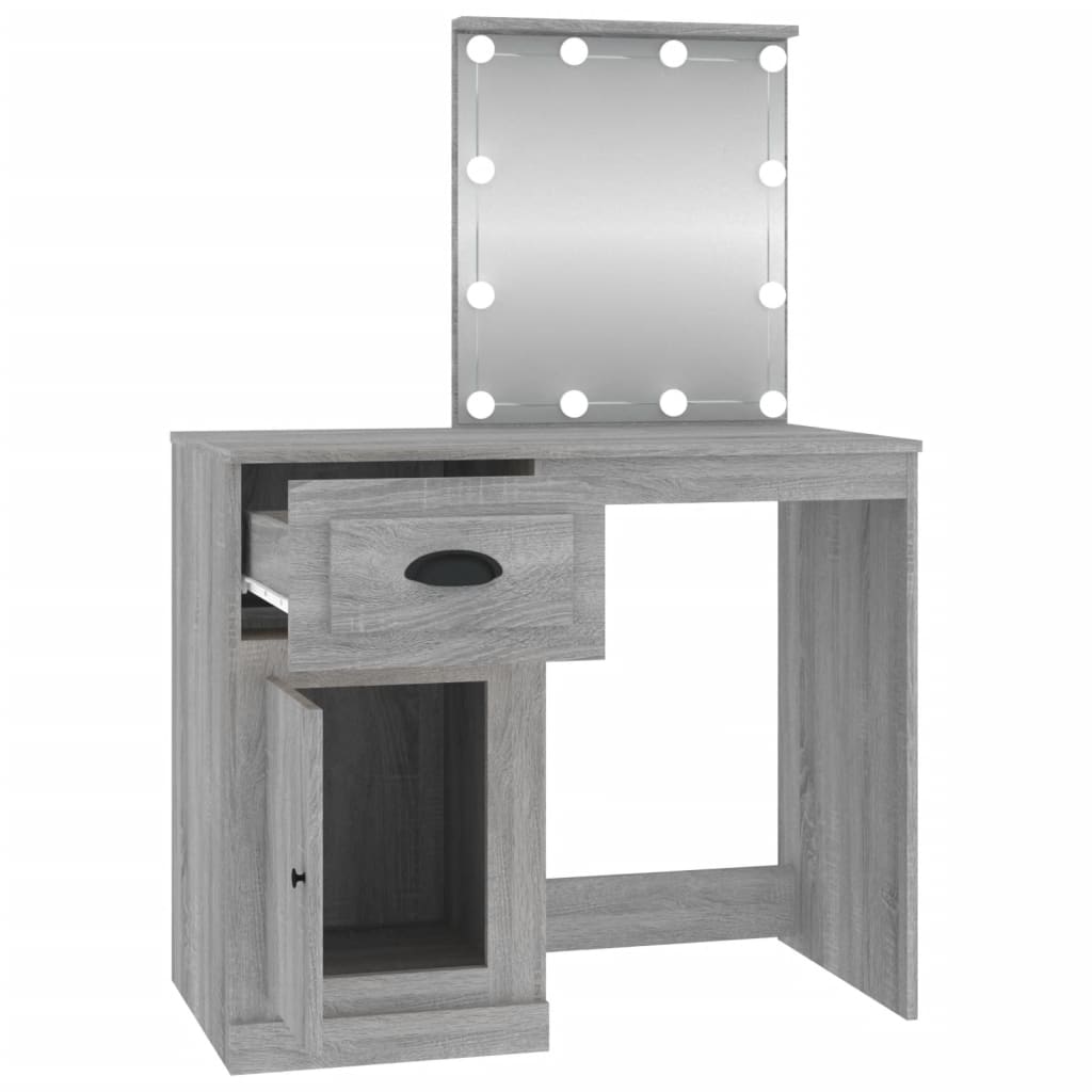 Dressing Table with LED Grey Sonona 90x50x132.5 cm Engineered Wood - Bend