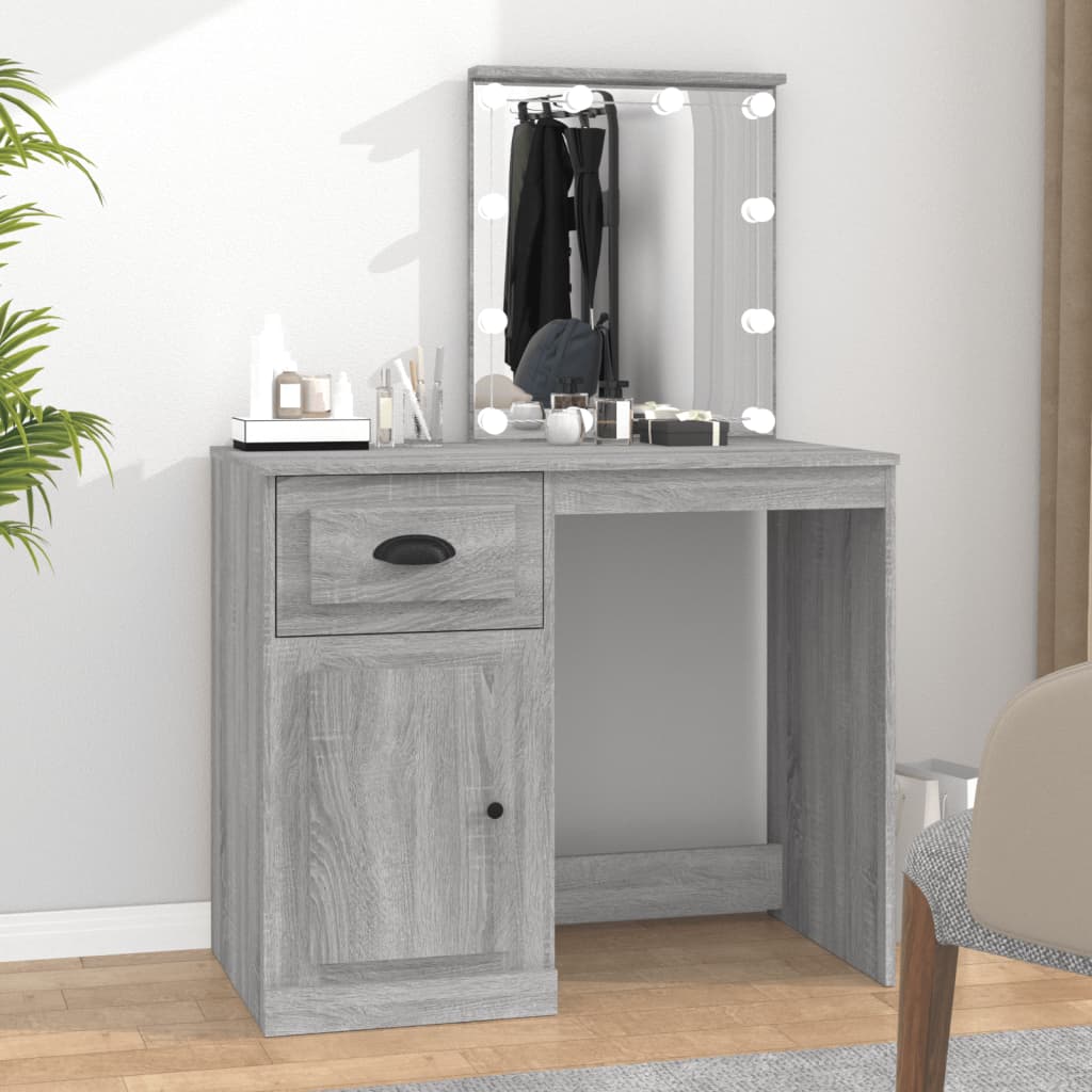 Dressing Table with LED Grey Sonona 90x50x132.5 cm Engineered Wood - Bend