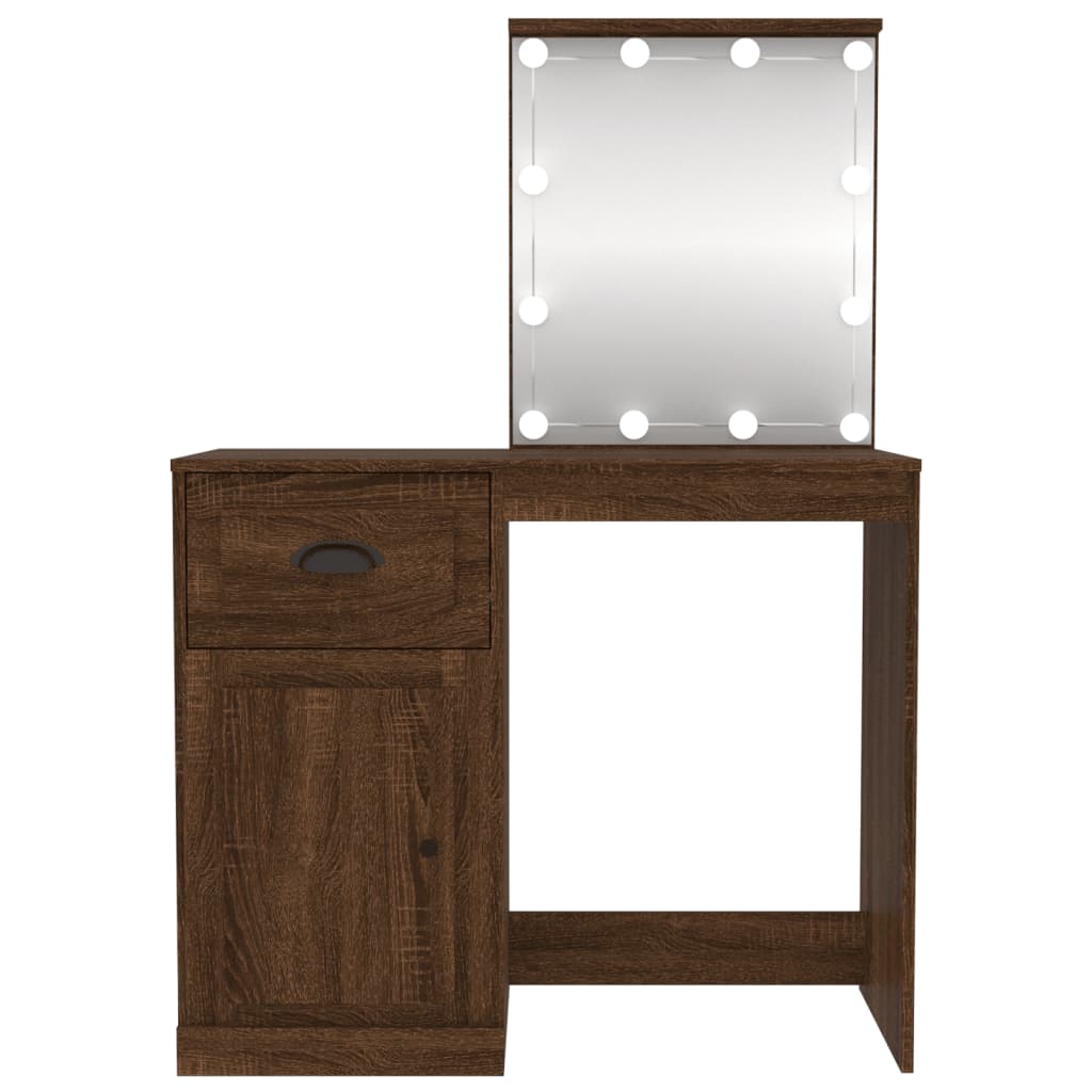 Dressing Table with LED Brown Oak 90x50x132.5 cm Engineered Wood - Bend