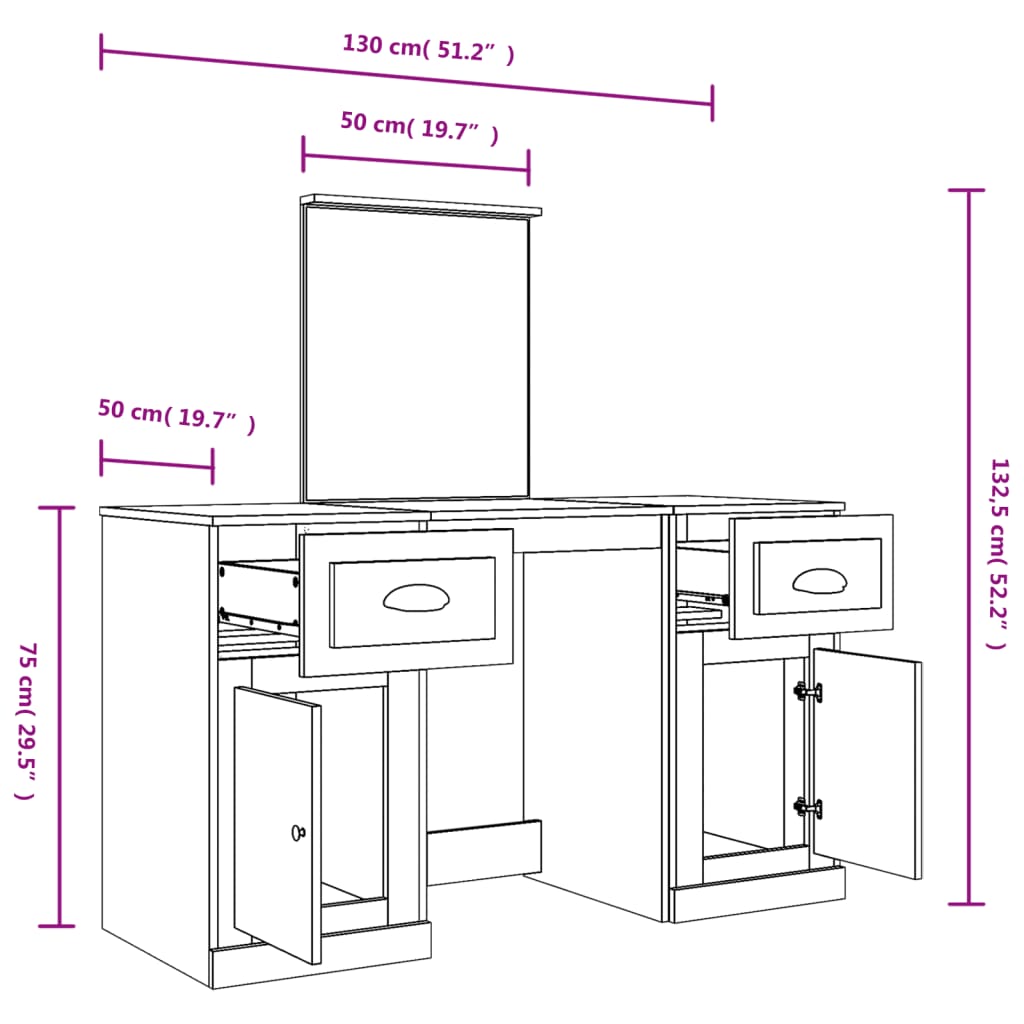 Dressing Table with Mirror Concrete Grey 130x50x132.5 cm - Bend