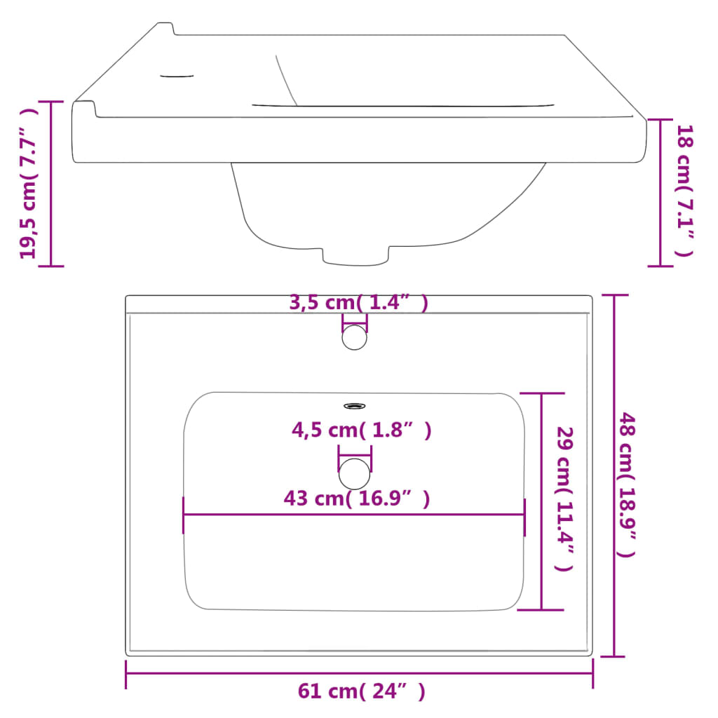 Bathroom Sink White 61x48x19.5 cm Rectangular Ceramic