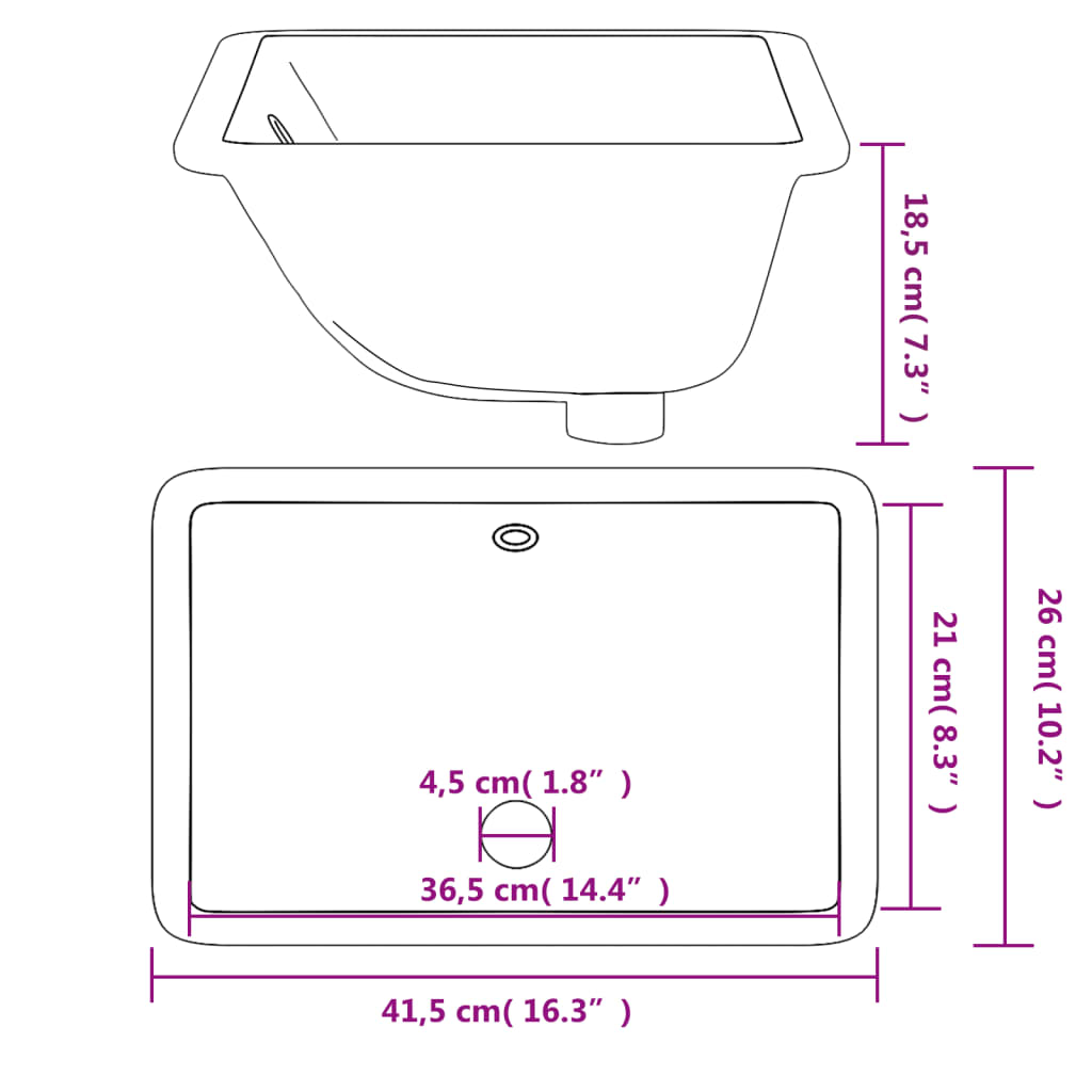 Rectangular Ceramic Bathroom Sink - Various Sizes Available