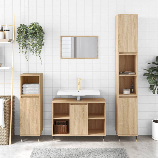 Bathroom Cabinet Sonoma Oak 30x30x100 cm Engineered Wood - Bend