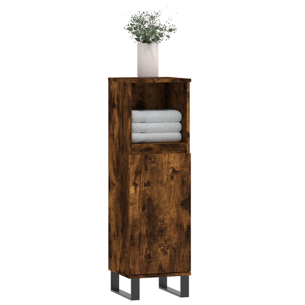 Bathroom Cabinet Smoked Oak 30x30x100 cm Engineered Wood - Bend