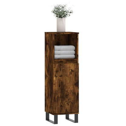 Bathroom Cabinet Smoked Oak 30x30x100 cm Engineered Wood - Bend