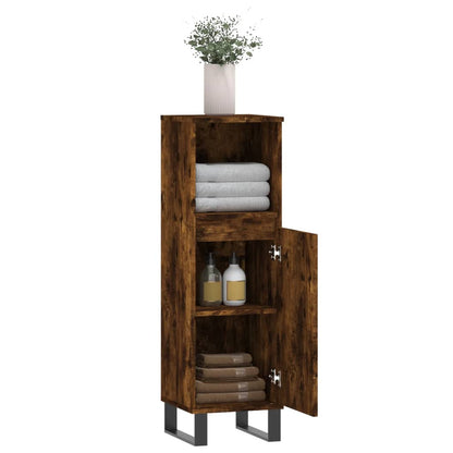 Bathroom Cabinet Smoked Oak 30x30x100 cm Engineered Wood - Bend