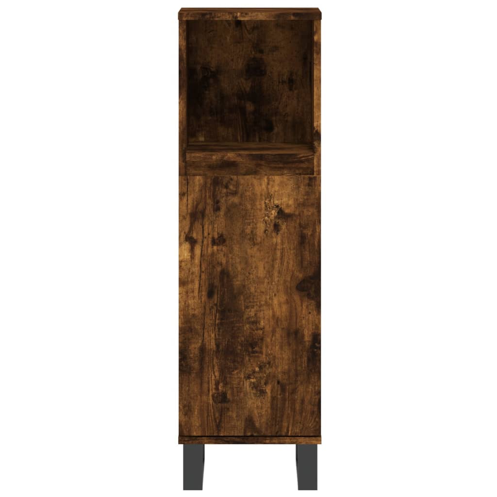 Bathroom Cabinet Smoked Oak 30x30x100 cm Engineered Wood - Bend