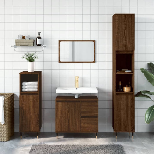 Brown Oak Bathroom Storage Cabinet in Engineered Wood