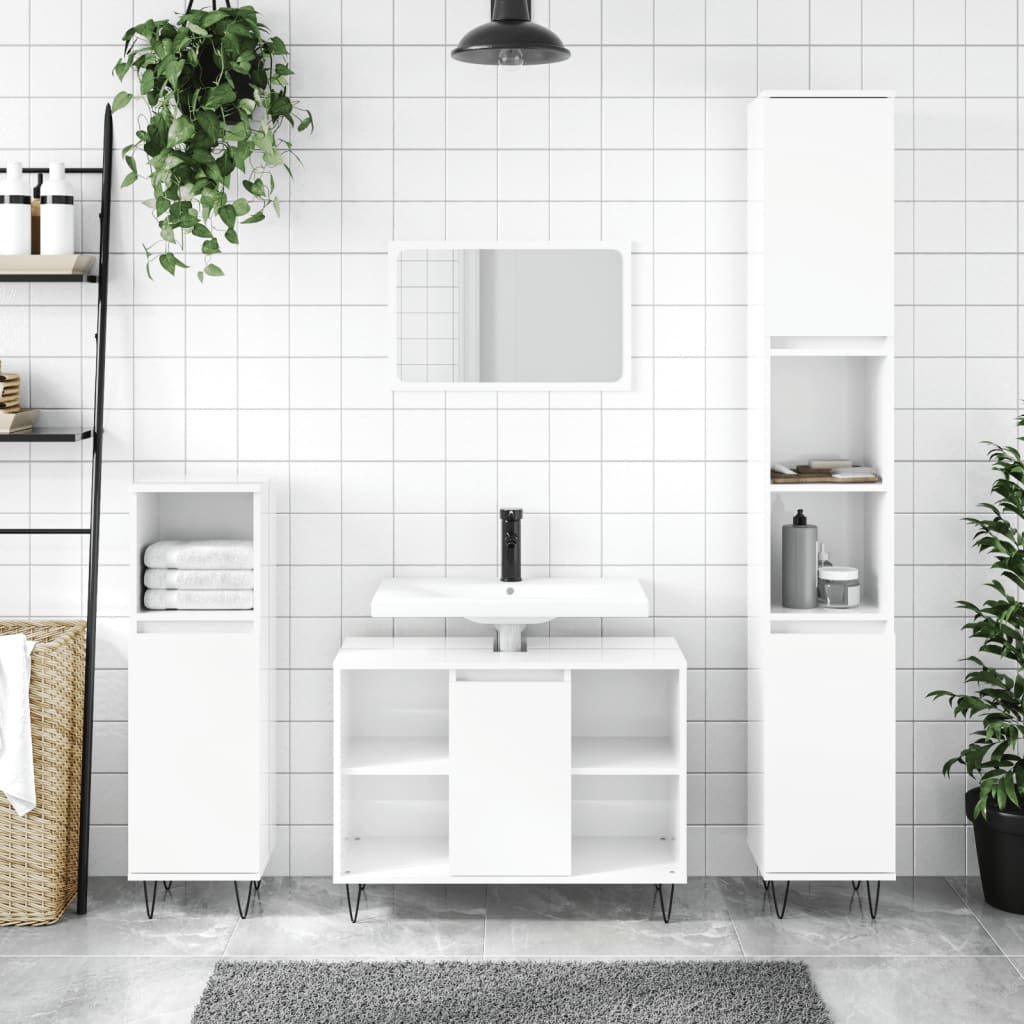 Bathroom Cabinet High Gloss White 80x33x60 cm Engineered Wood - Bend