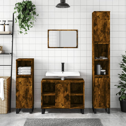 Bathroom Cabinet Smoked Oak 80x33x60 cm Engineered Wood - Bend