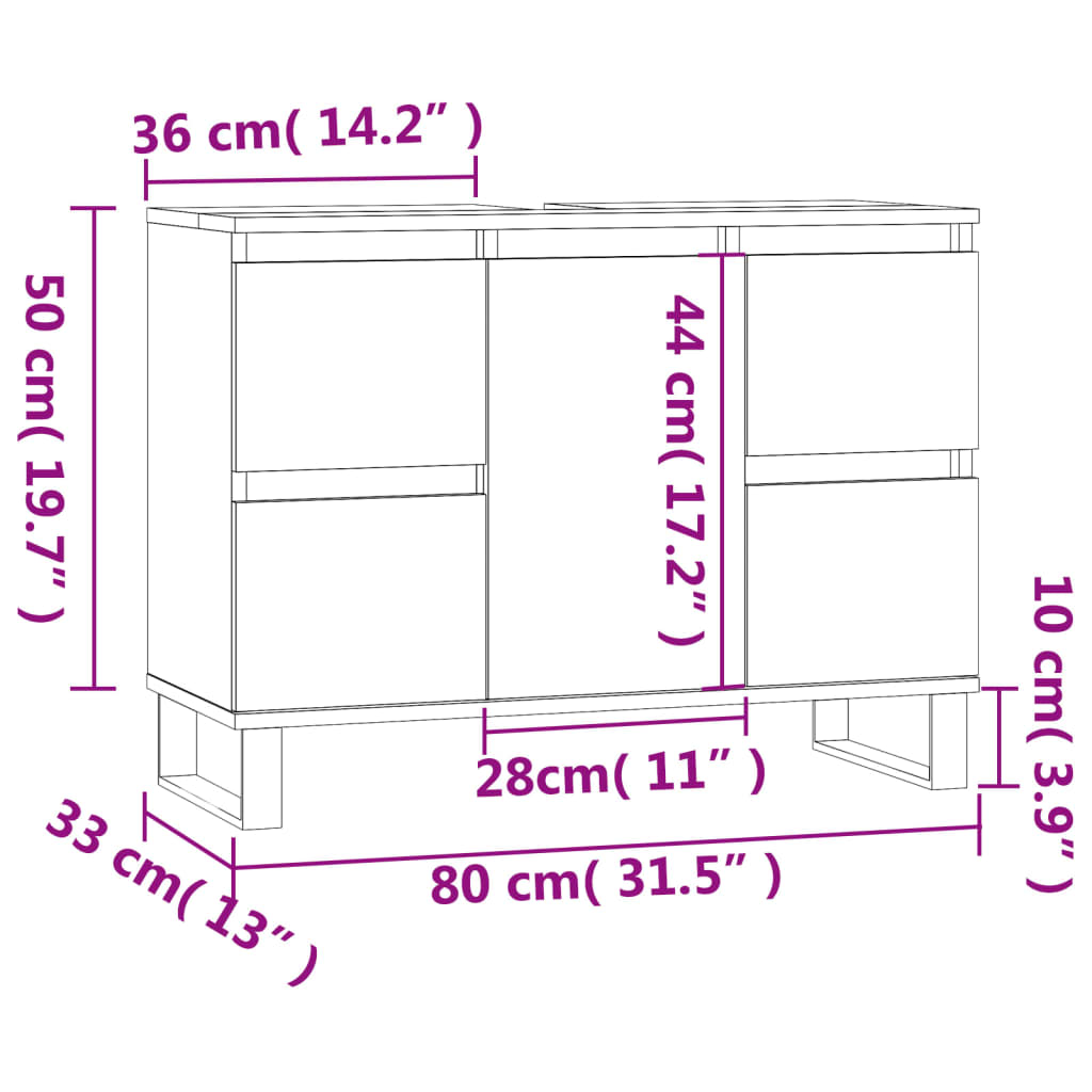 Bathroom Cabinet High Gloss White 80x33x60 cm Engineered Wood - Bend