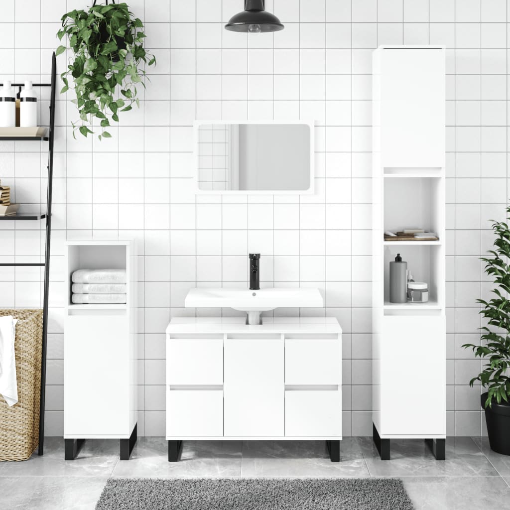 Bathroom Cabinet High Gloss White 80x33x60 cm Engineered Wood - Bend