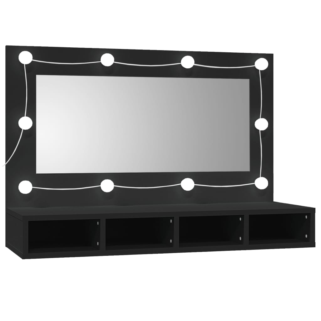 Mirror Cabinet with LED Black 90x31.5x62 cm - Bend