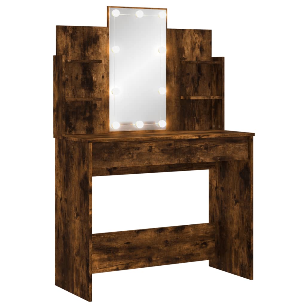 Dressing Table with LED Lights Smoked Oak 96x40x142 cm - Bend