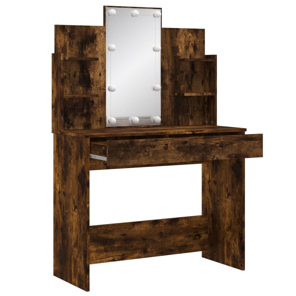 Dressing Table with LED Lights Smoked Oak 96x40x142 cm - Bend