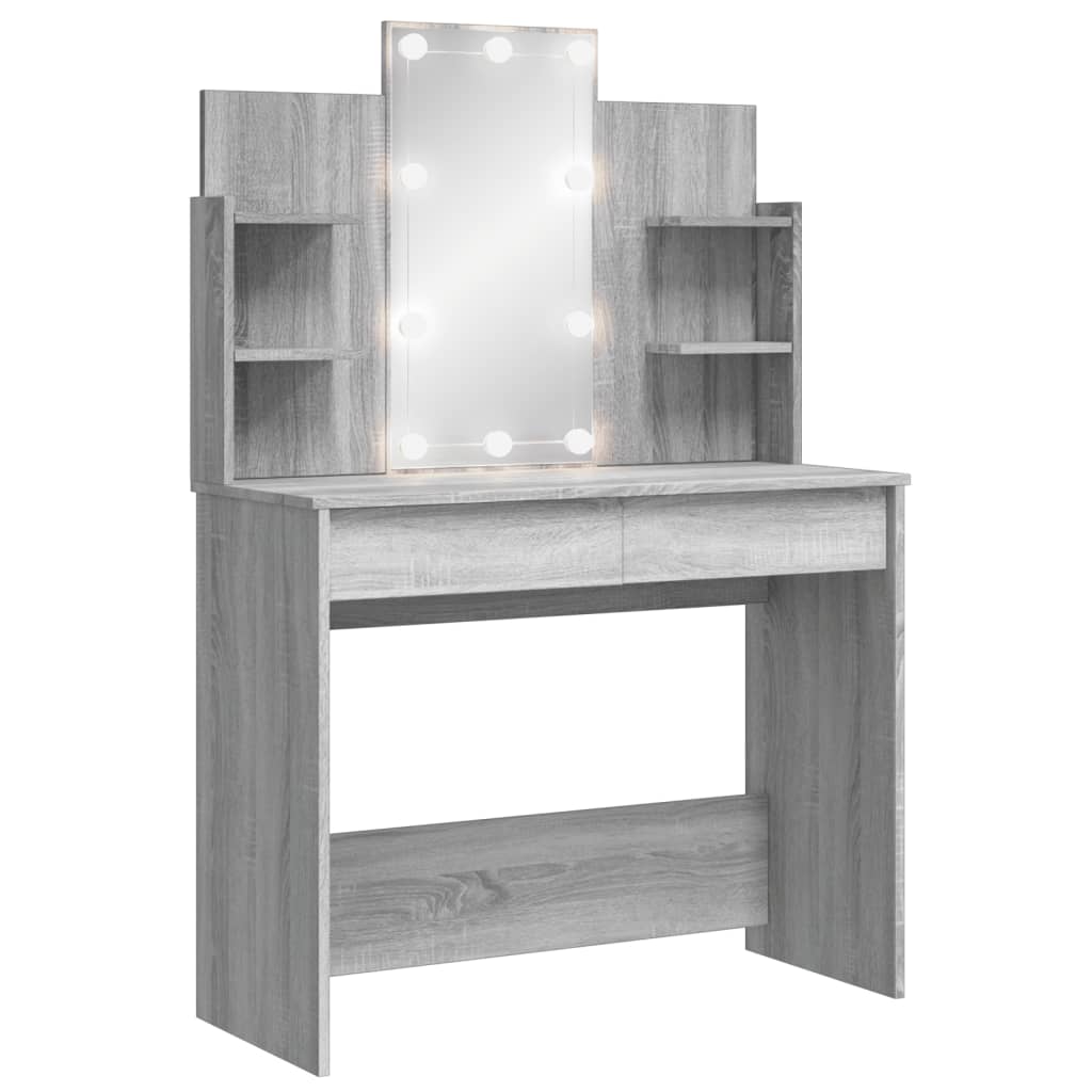 Dressing Table with LED Lights Grey Sonoma 96x40x142 cm