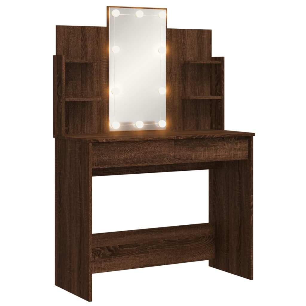 Dressing Table with LED Lights Brown Oak 96x40x142 cm - Bend